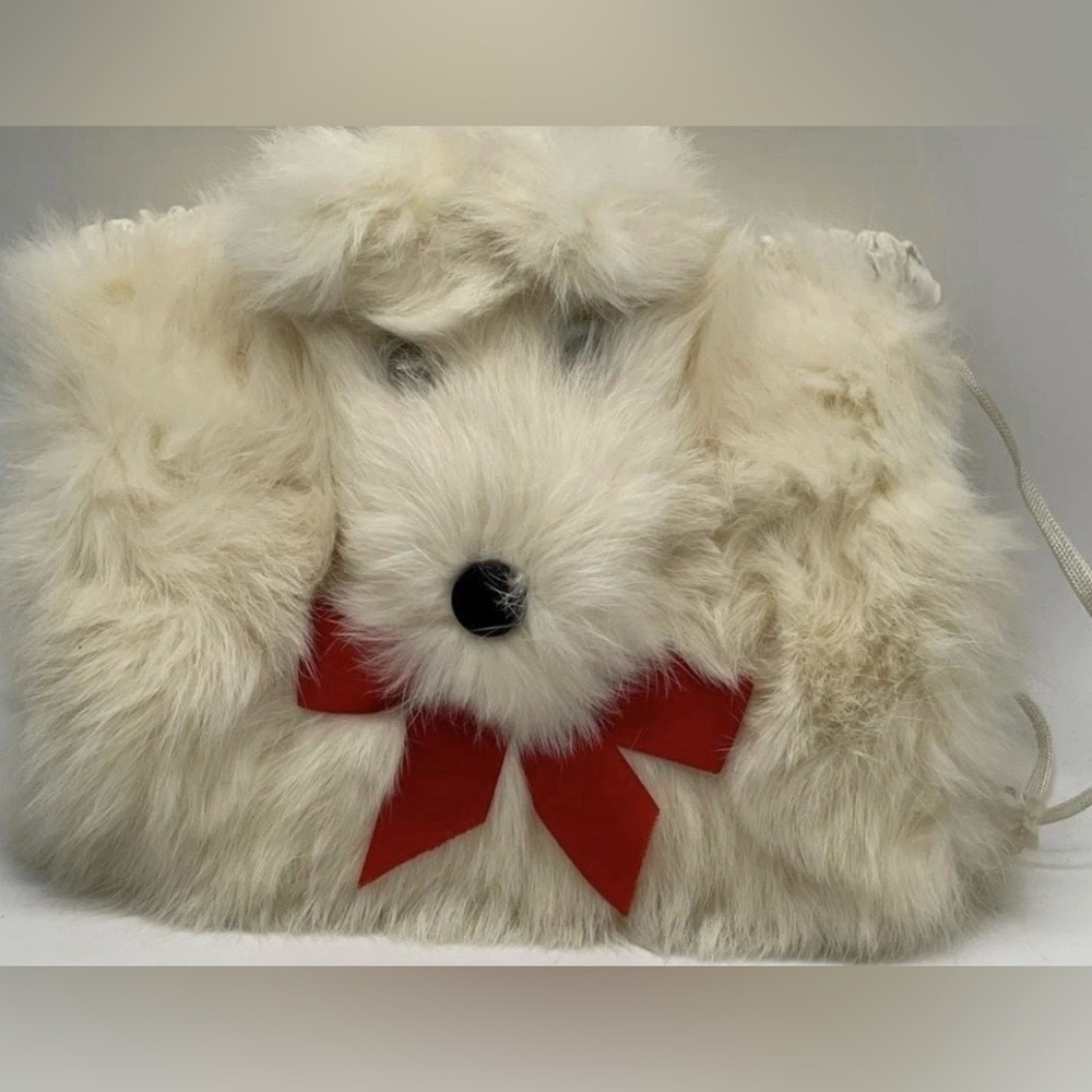 Vintage Rabbit Fur Muff Scotty Dog Hand Warmer Child Kitschy Scottish Terrier